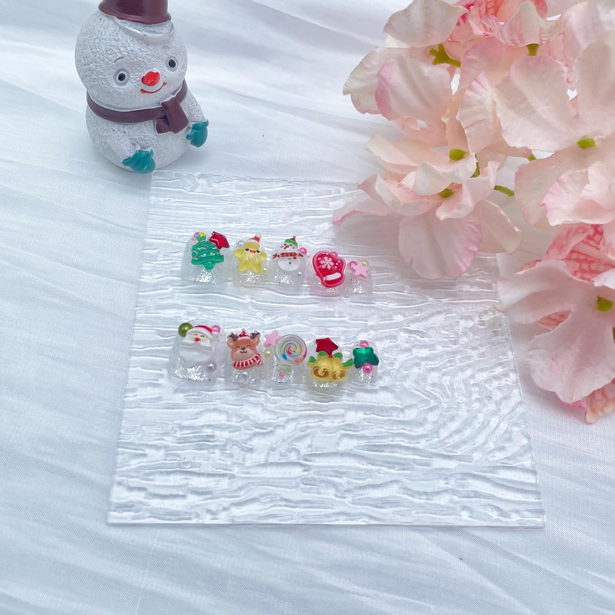 10Pcs Handmade Christmas Press on Nails Short Square Fake Nails 3D Santa Claus