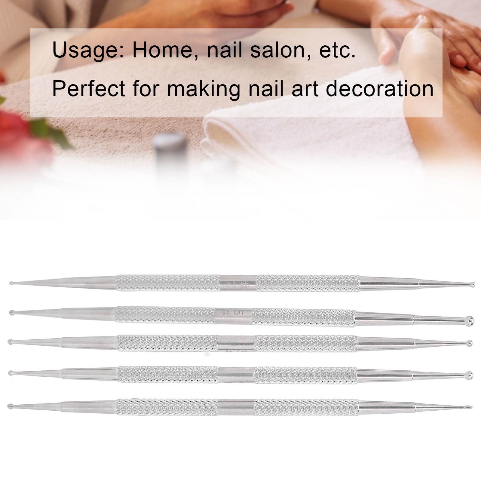 5pcs Double Head Nail Art Dotting Pen Stainless Steel Nail Painting Pen DIY Deco
