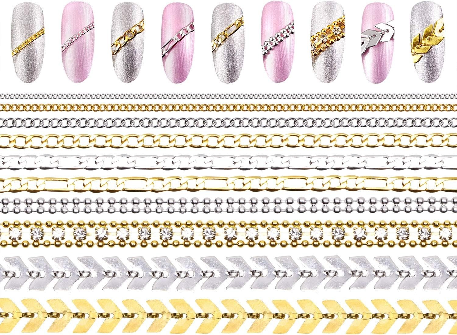 Elegant 3D Nail Chains with Beads and Rhinestones – Perfect for DIY Enthusiasts