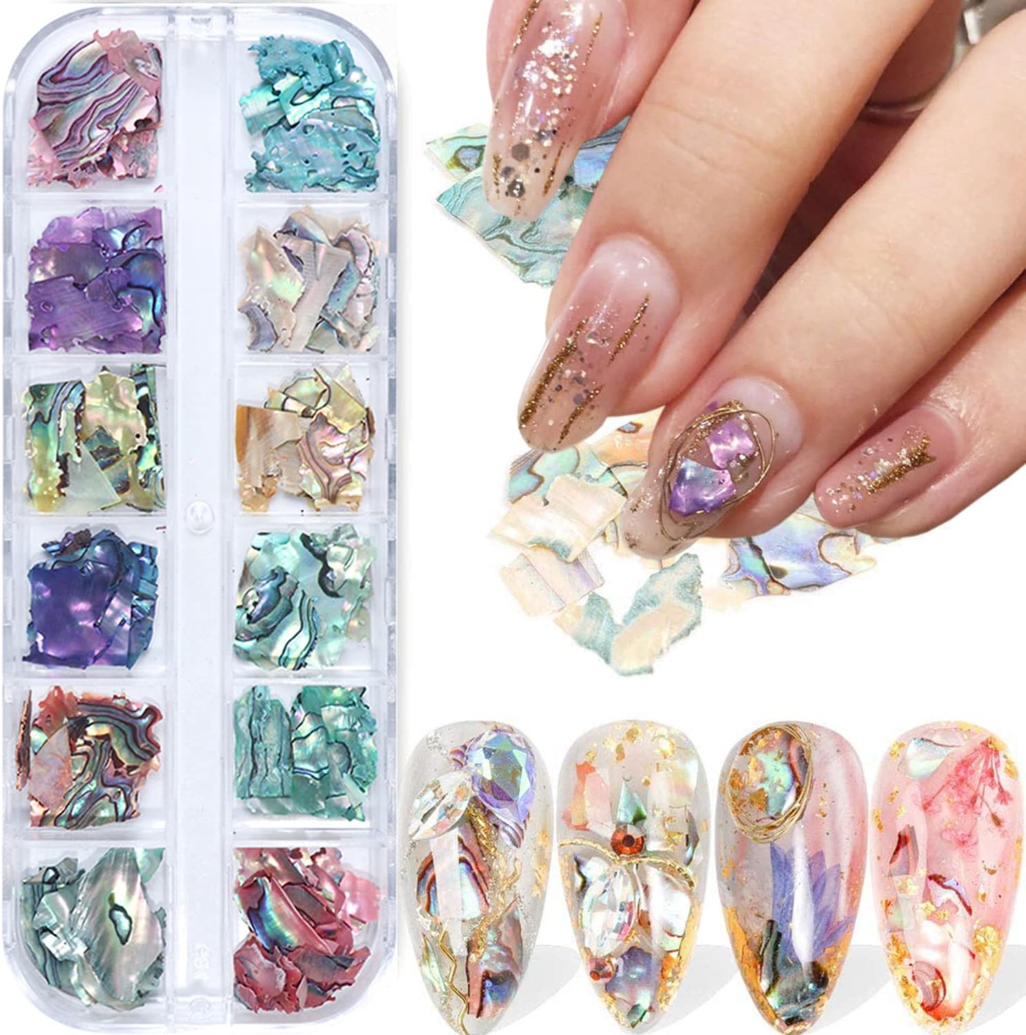 Abalone Seashell Nail Art Sequins, 3D Irregular Thin Nail Art Glitter Flakes Des