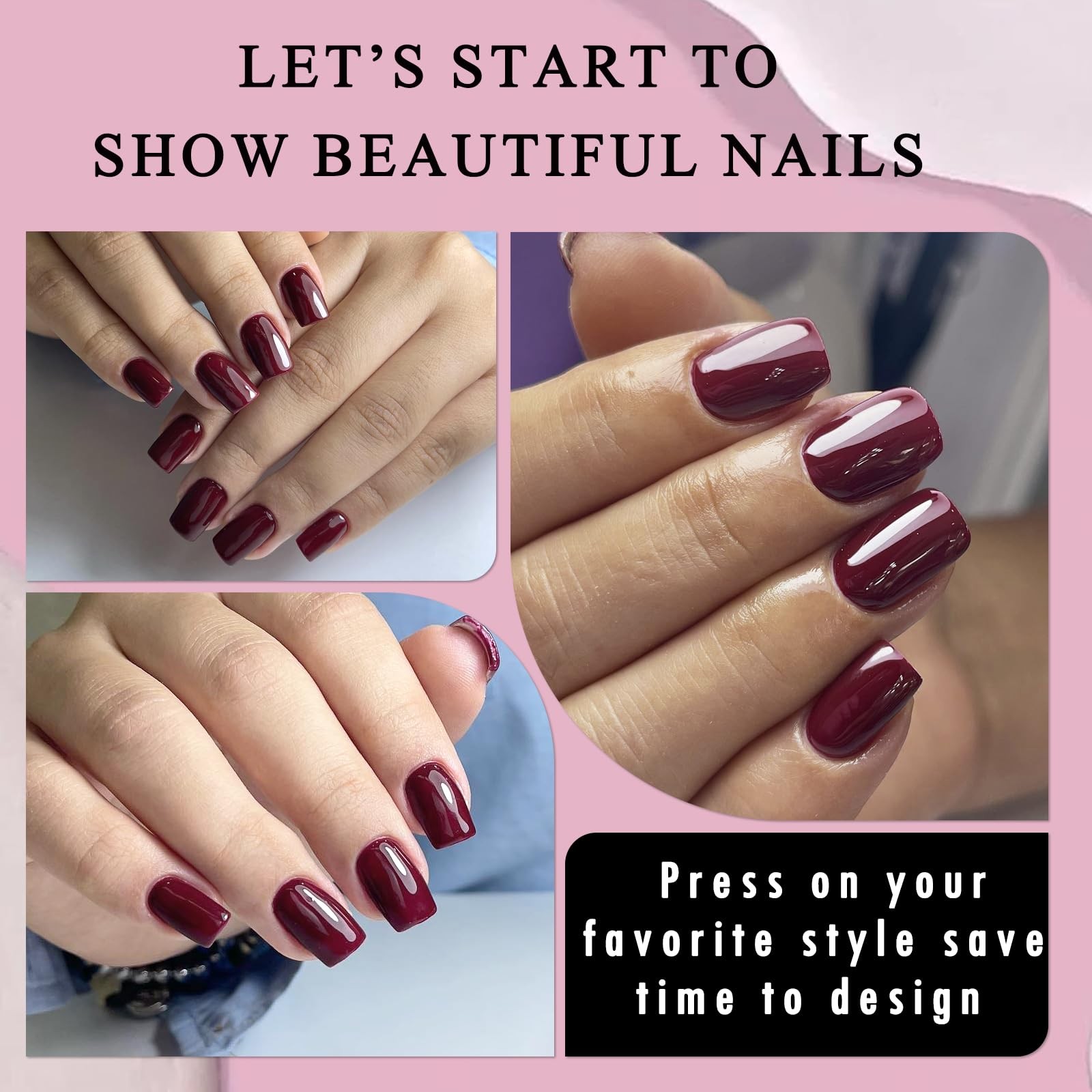 Bellelfin Square Press on Nails Short, 120Pcs Glossy Burgundy Fake Nails Full…