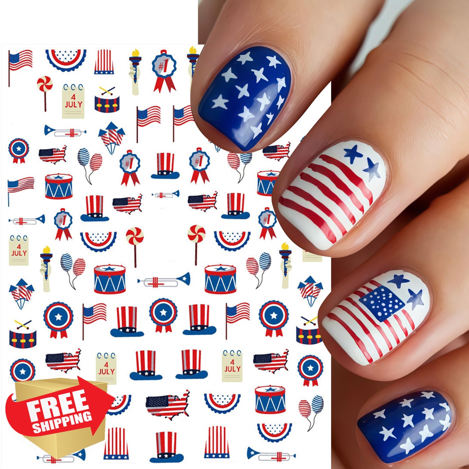 CnSybaris 4th July Nail Stickers flag balloons