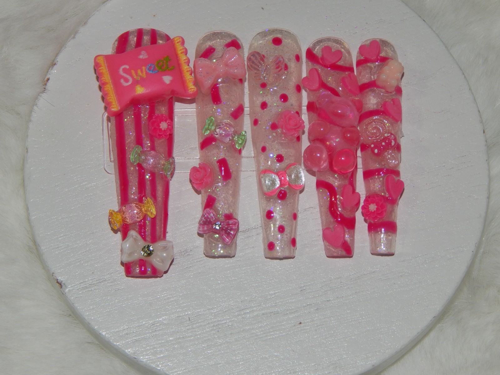 Luxury Handmade Press-On Nails I Reusable I Glowing In Candy I Coffin Shapel 3XL