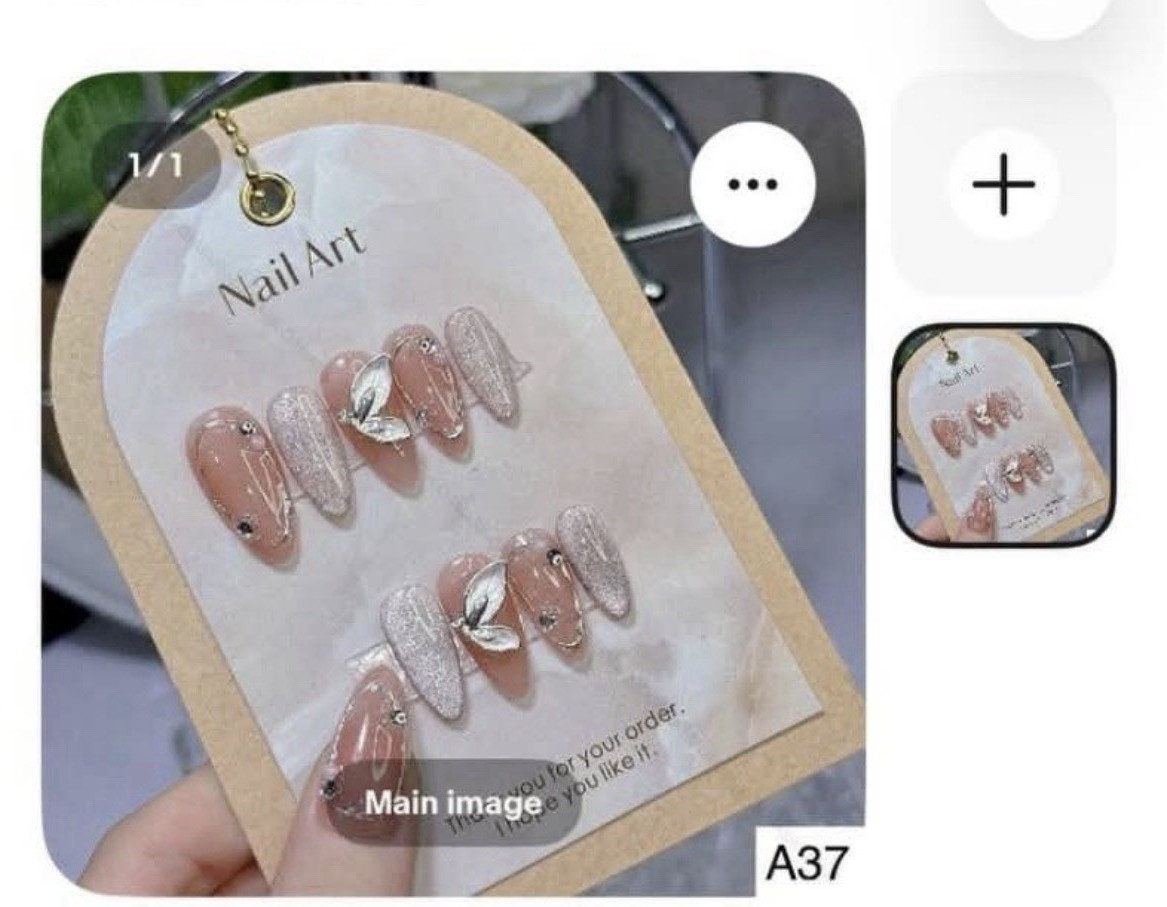 A37 Press-On Nails Acrylic Long Almond Pink Silver Glitter Shiny 3D Bow
