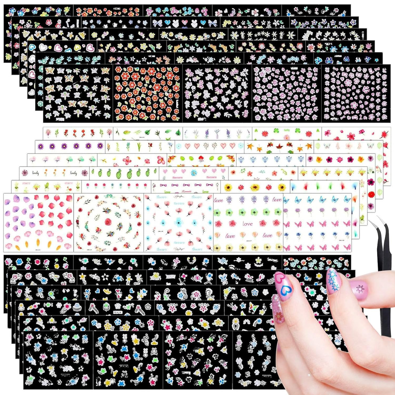 5000 Pcs Flower Nail Stickers 100 Sheets 3D Self Adhesive Nail Stickers Multi De