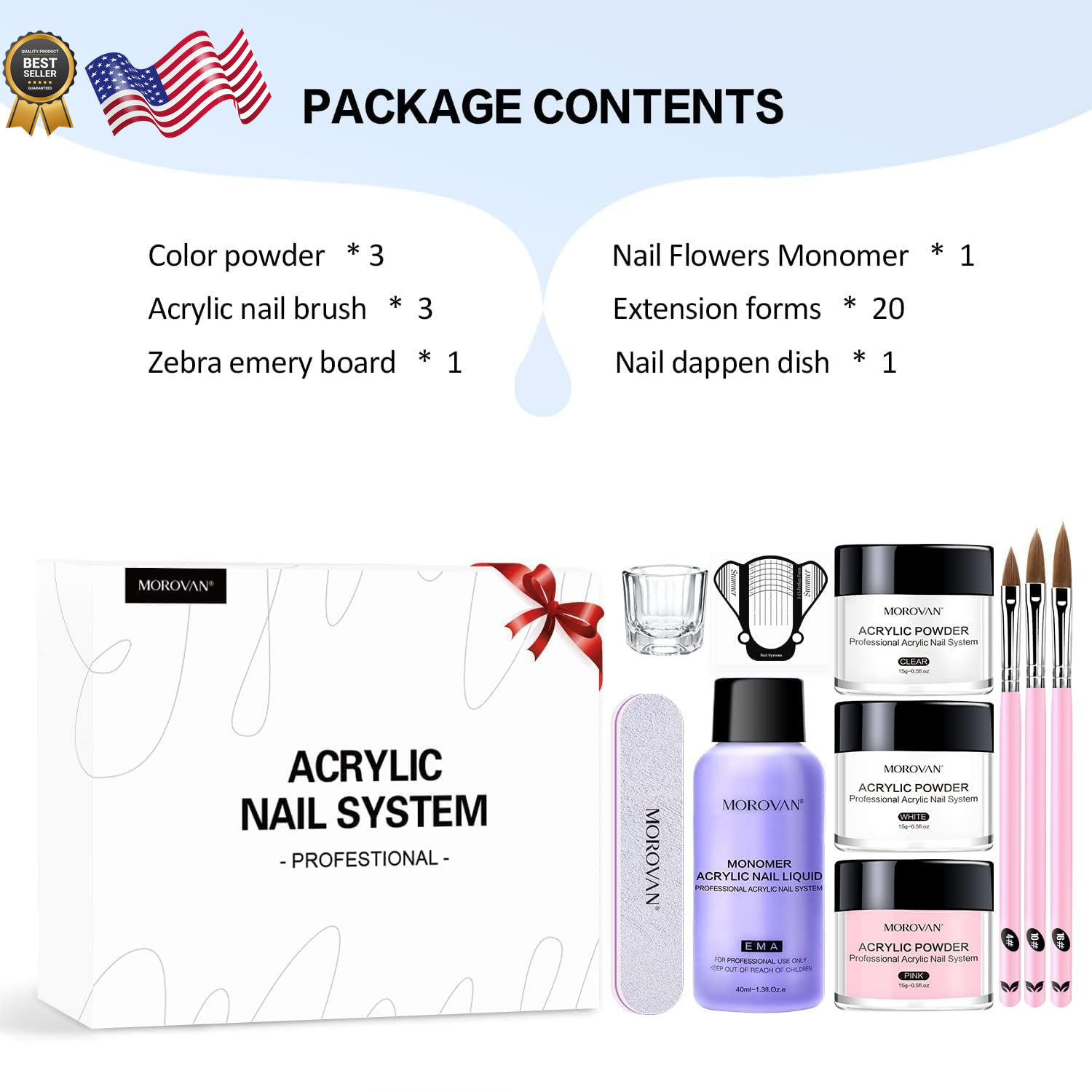 Acrylic Nail Kit: Clear Pink White Powder and Professional Liquid Set for Nail