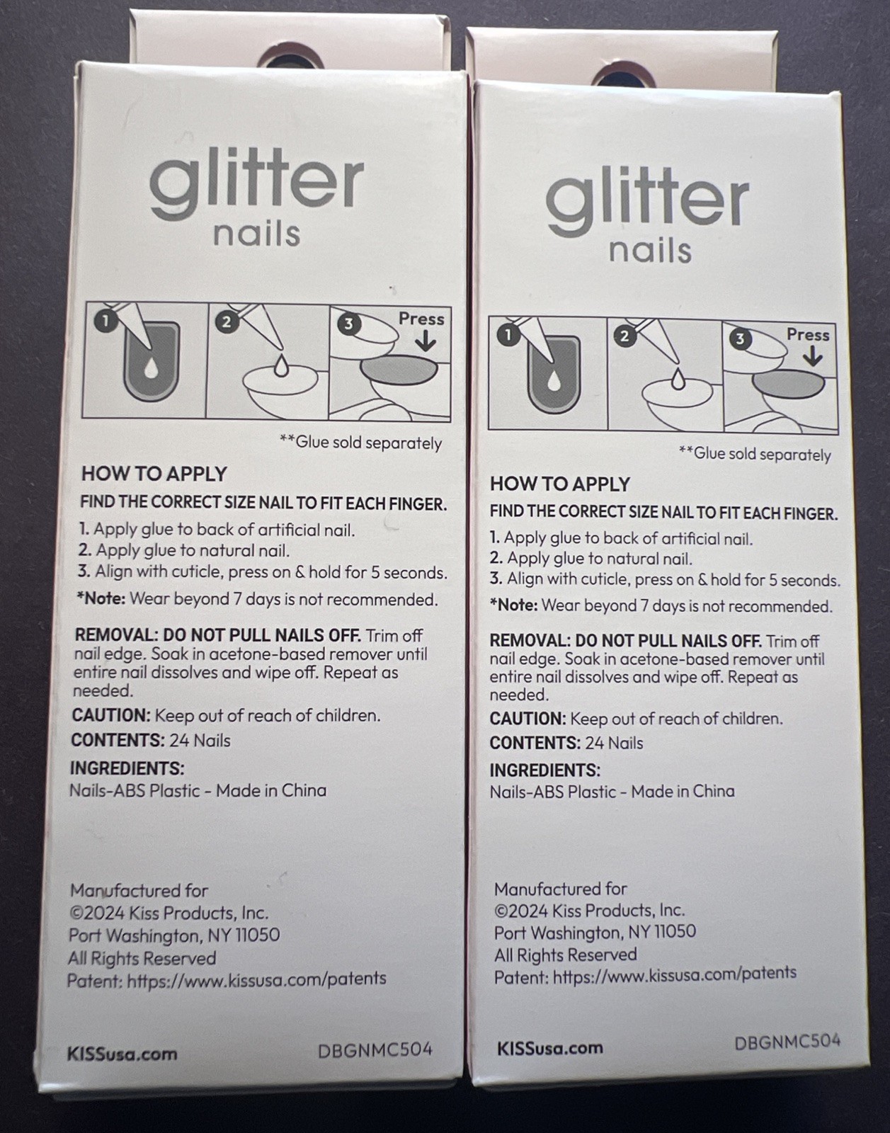 2x~Kiss~Glitter Nails Ready To Wear~Flesh Gold Black~Almond ~Medium~Glue On Nail