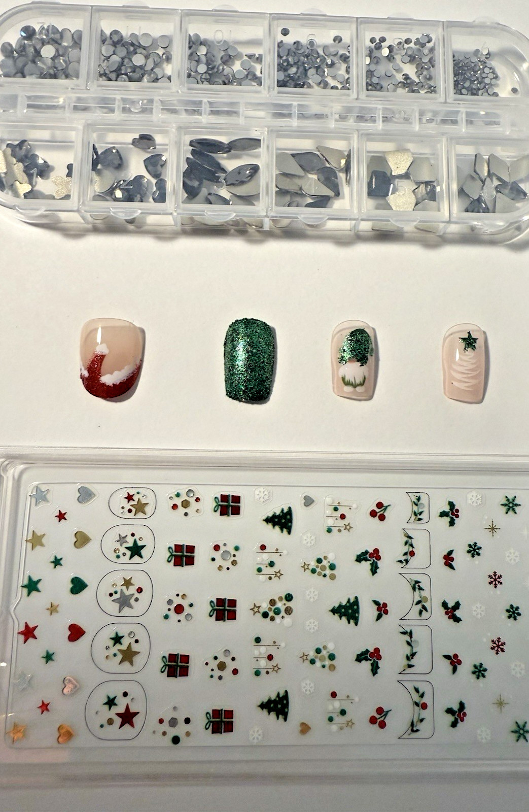 Christmas Nail Art Bundle – 2 Sets Press-On Nails, Holiday Stickers & Nail Charm