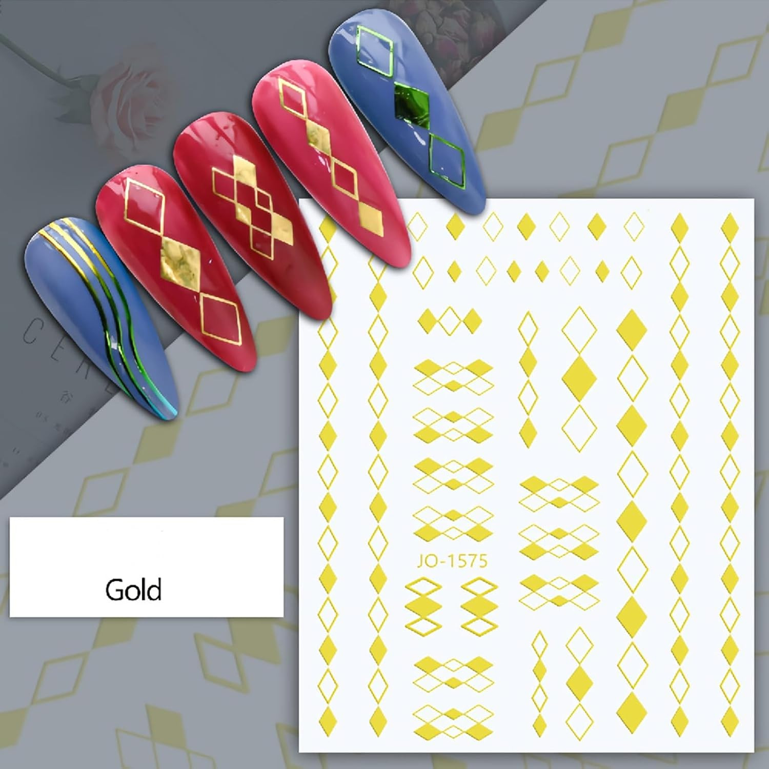12 Sheets Gold Nail Stickers – 3D Self-Adhesive Metal Geometric Stripe Wave Nail
