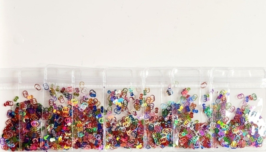 NWT NAIL ART DESIGN MULTICOLORED MIXTURE FLAT METALLIC FOIL LUXURY LOGO SEQUINS
