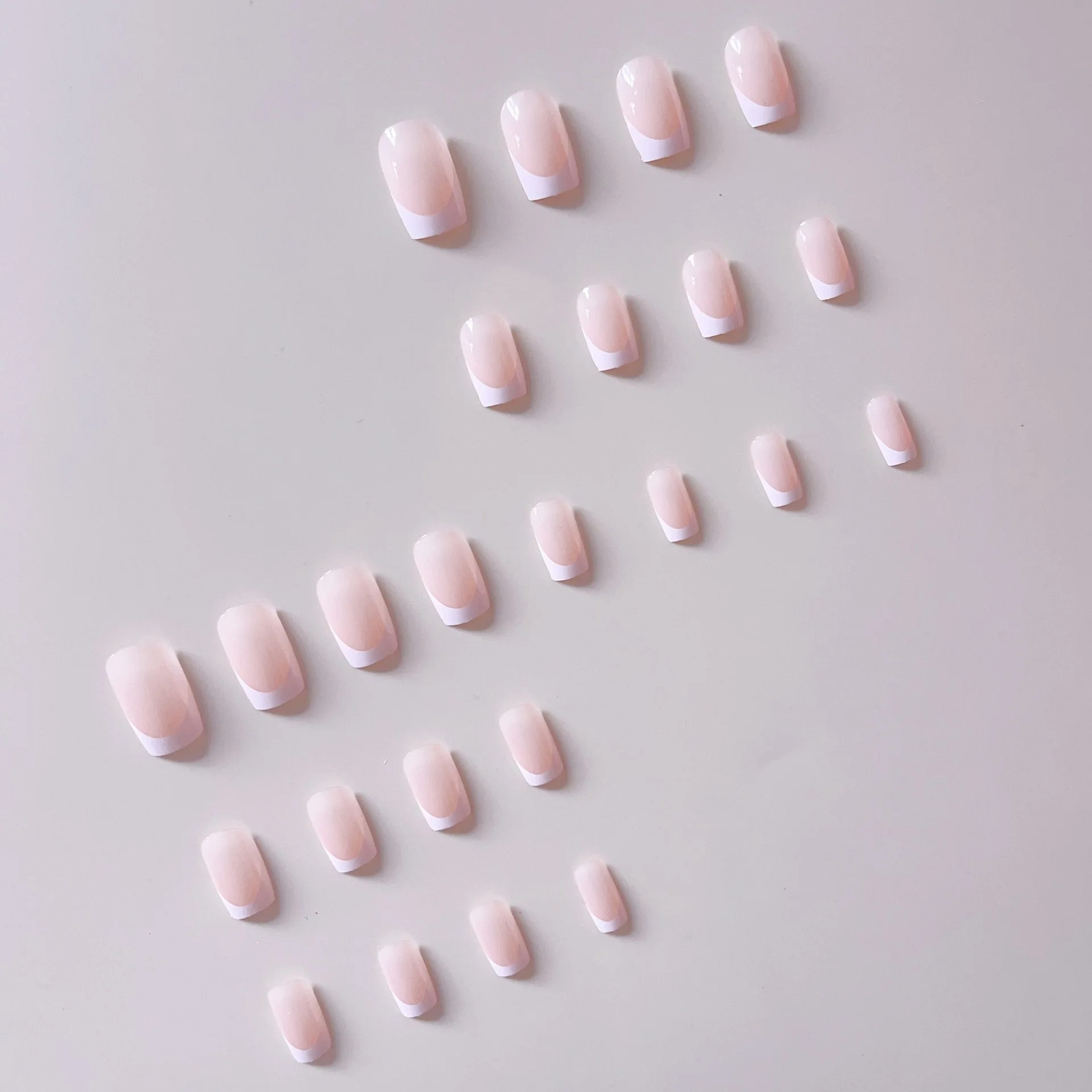 24pcs Natural Nude Pink White Coffin French Press On Nails