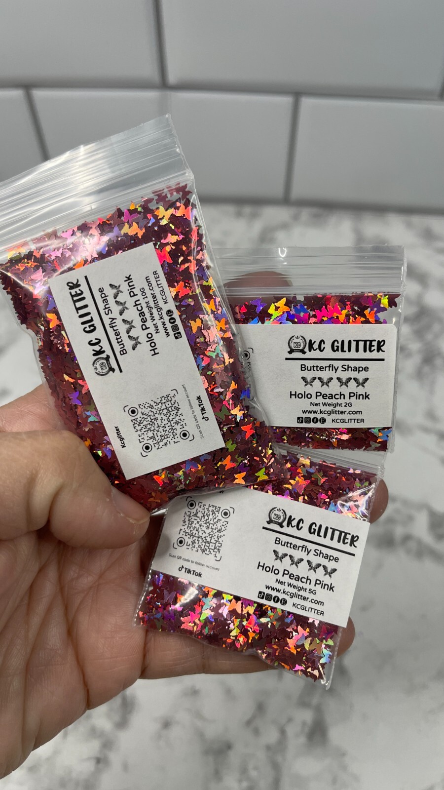 50g Solvent Resistant BUTTERFLY shape Glitter Holo PEACH PINK Nail Art DIY Craft
