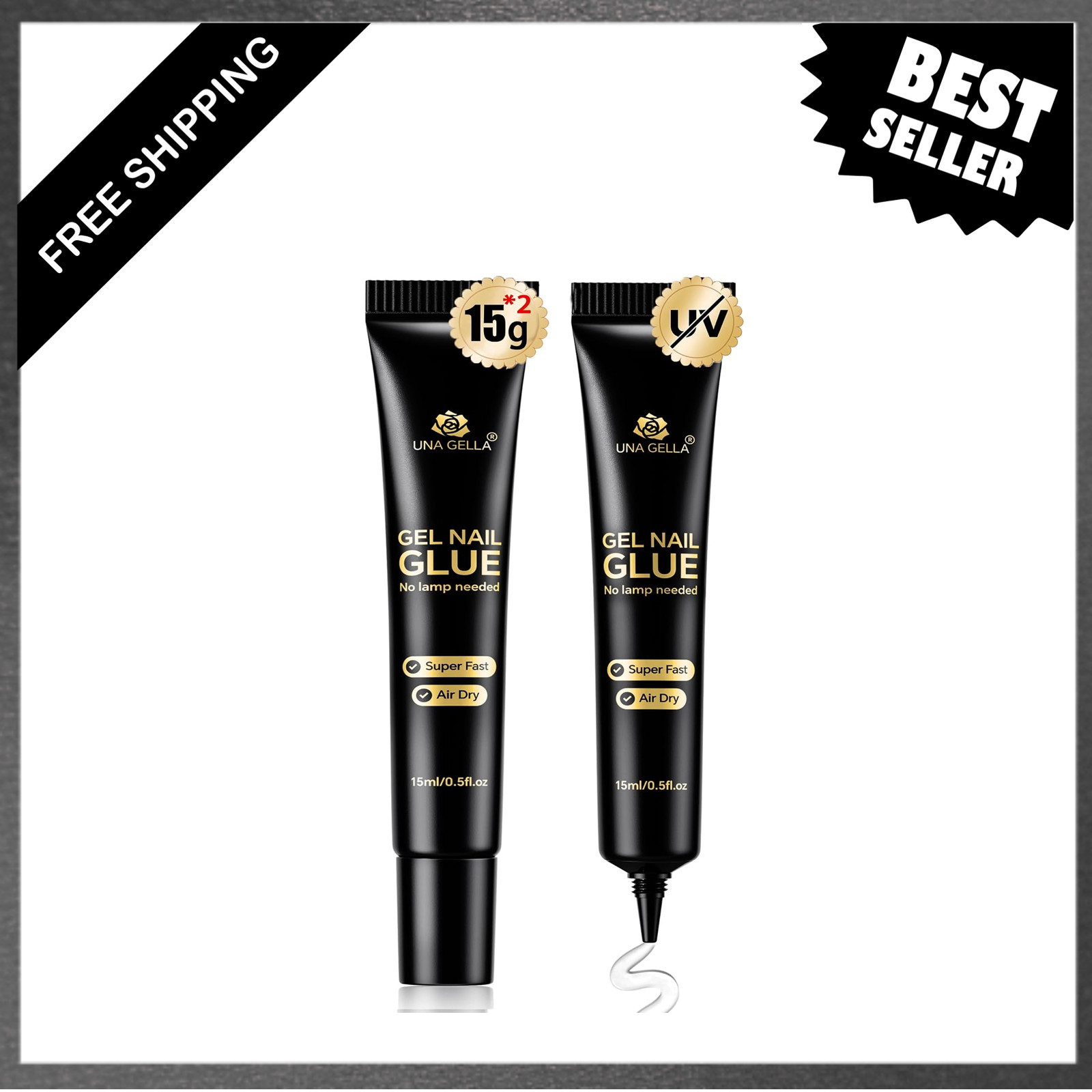 Nail Glue Strong Gel No UV 15g, 2 Pieces, Nail Press On Adhesive, Air Dry, Semi