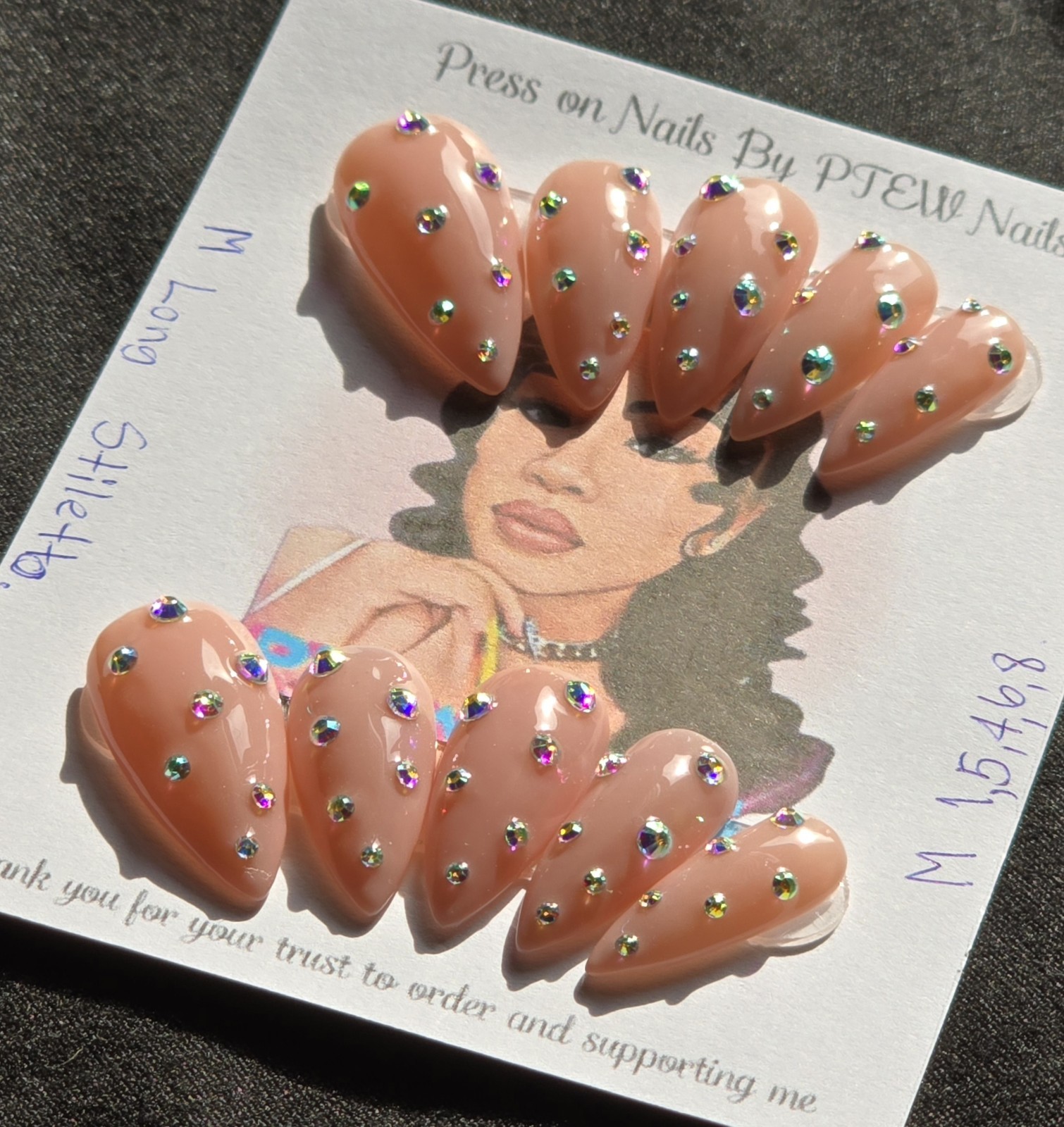 Handmade Press On Nails,Blingz Lover,Medium Size 1,5,4,6,8 Medium Long Stiletto
