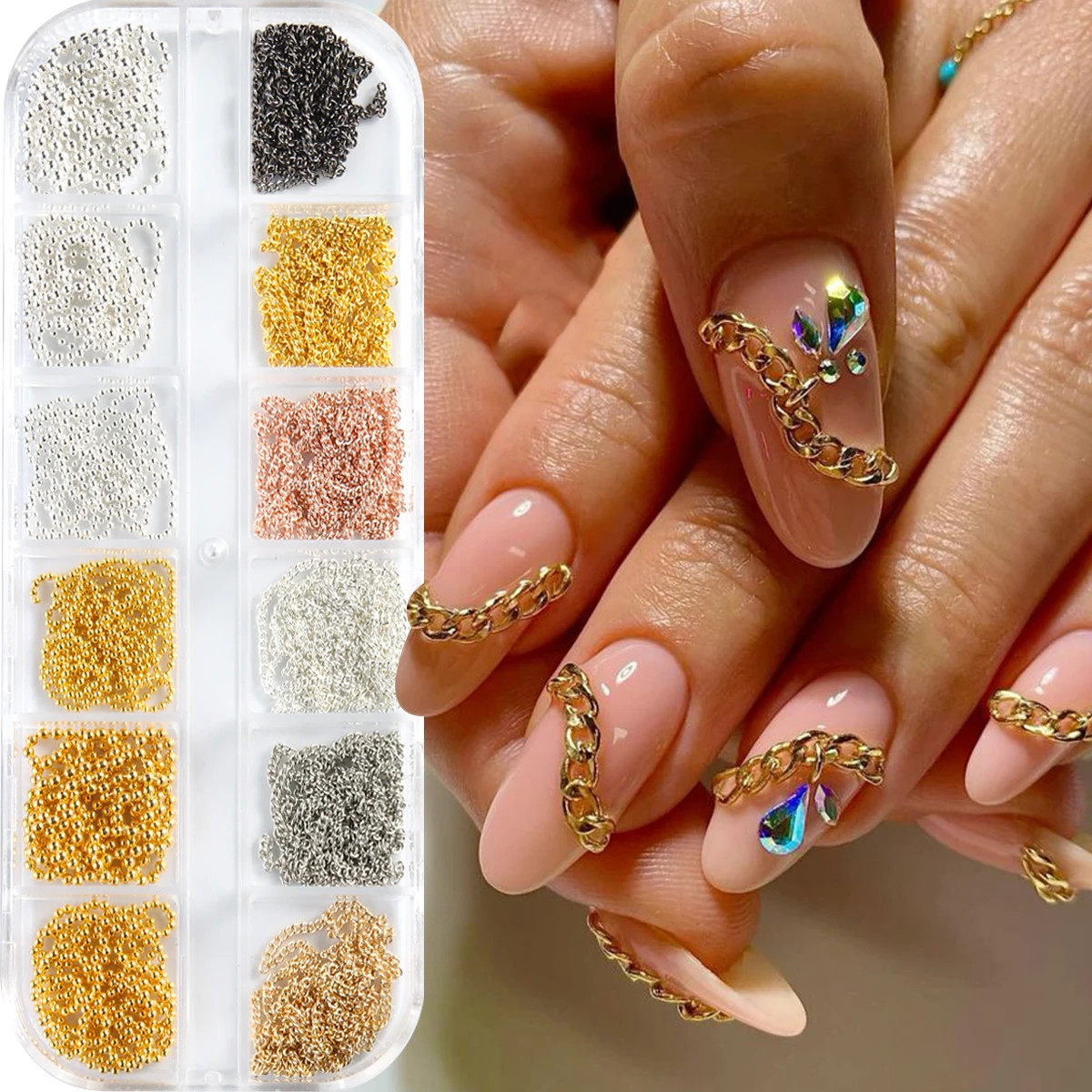 3D Metal Nail Art Chains Gold Silver Nail Decoration Personality Nail Jewelry