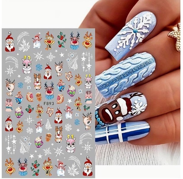 Nail Art Stickers Christmas Santa Reindeer Snowman Baubles Snowflakes Stars Elf