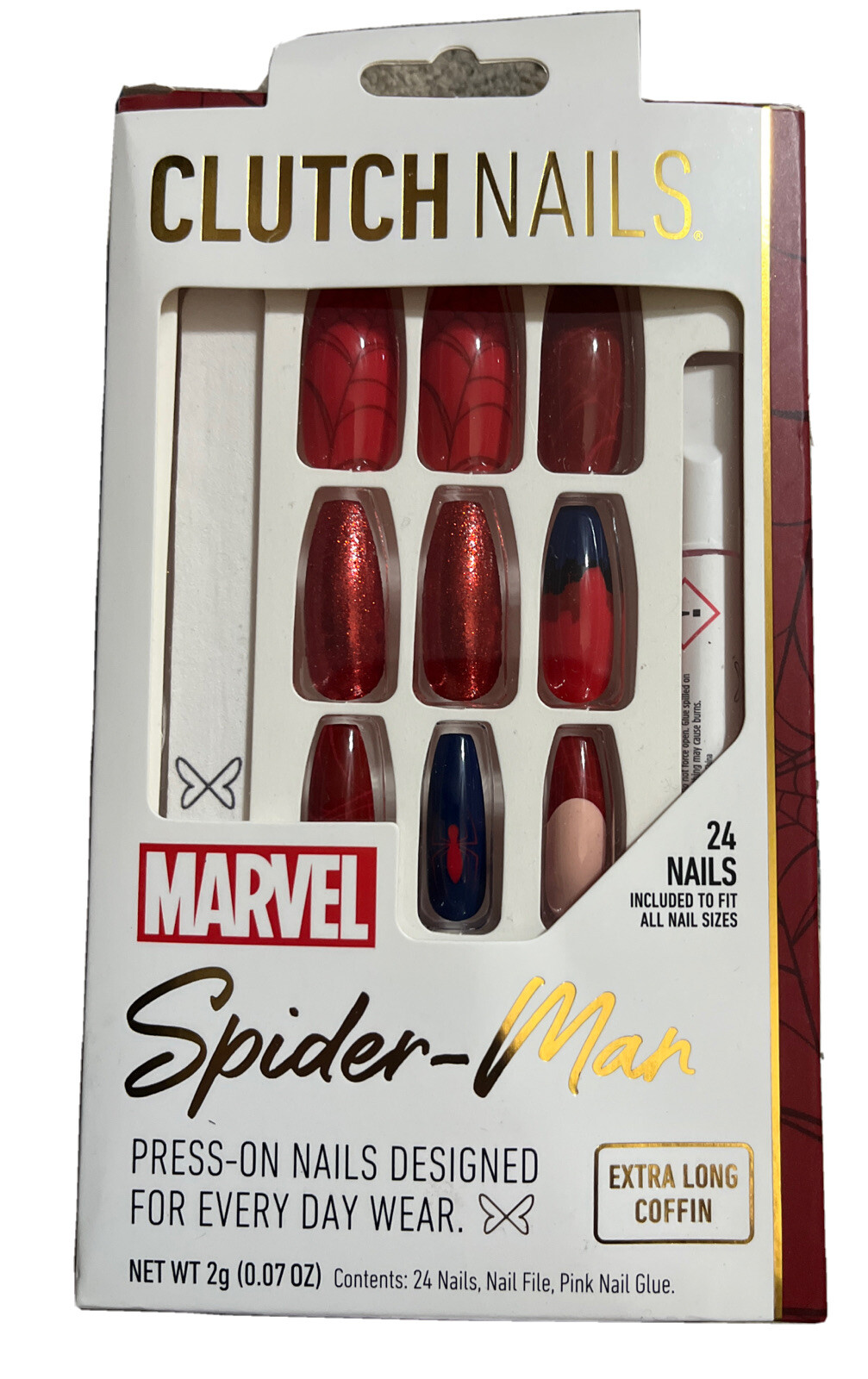 Spider-Man Press-On Clutch Nails 24 Nails Extra Long Coffin Marvel Comics New