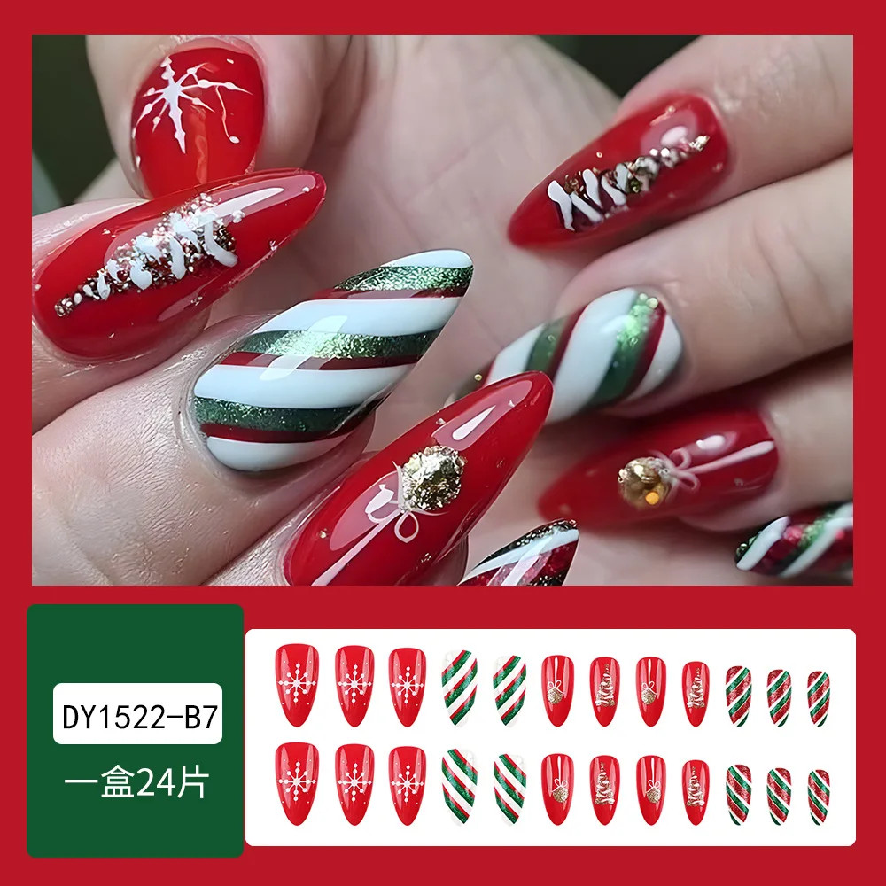 2026 Christmas Red Snow Deer Long Press On Nails