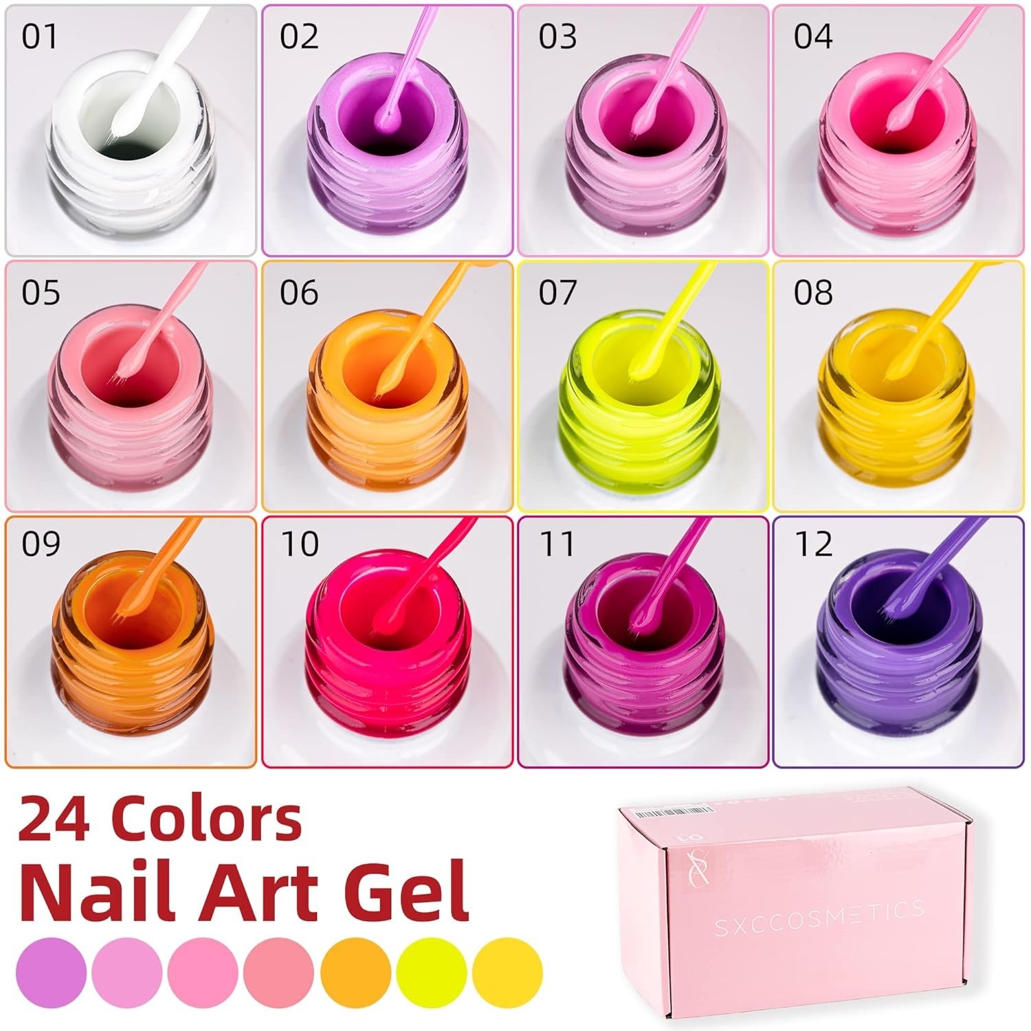 24-Color Gel Liner Set with Brush for Precision Nail Art Designs – Formula