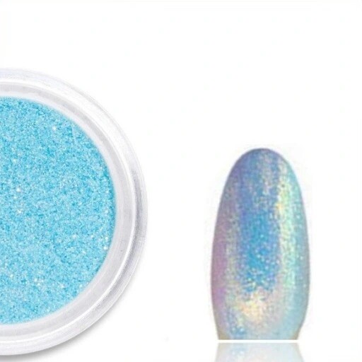 Nail Glitter Light Blue Mermaid Effect Iridescent Pearl Gold Shiny Mirror Nails