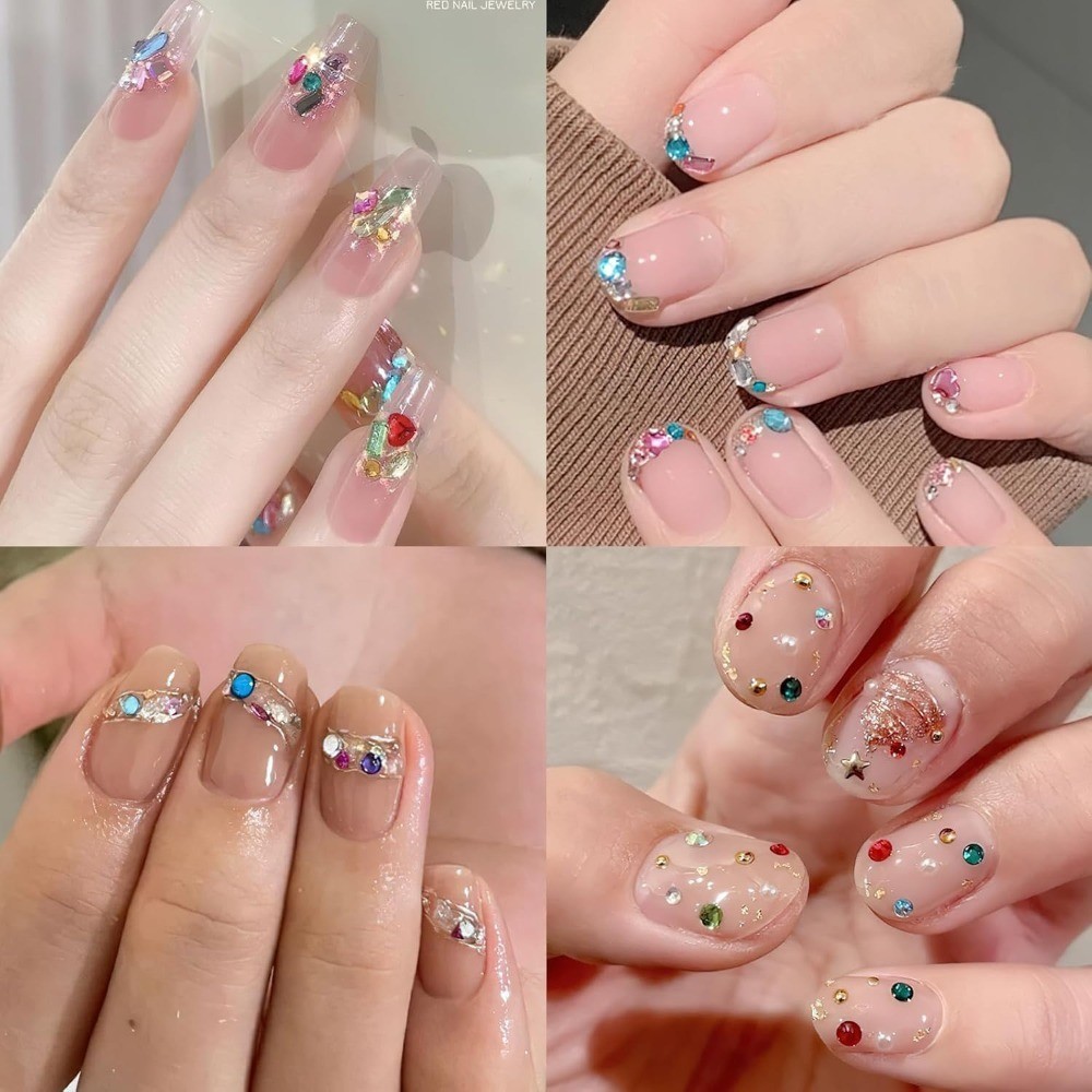 3D Geometric Nail Art Charms, Multi-Shape Colorful Rhinestones & Crystal