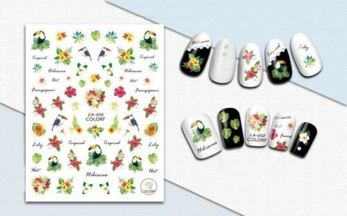 Nail Art 3D Decal Stickers Tucan Bird Tropical Hot Hibiscus Lily CA050