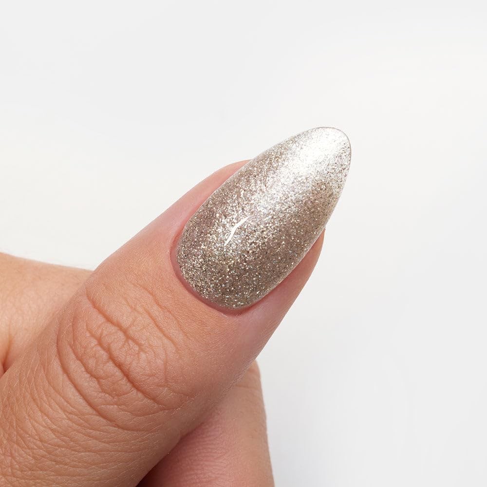 Press on Nails Medium Almond,Champagne 24 Count (Pack of 1), Champagne Gold