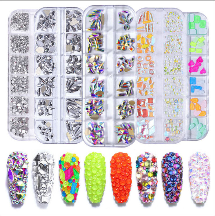 Nail Art Glitter Rhinestones Mix Crystal AB FlatBack Diamonds Tips 3D Decoration