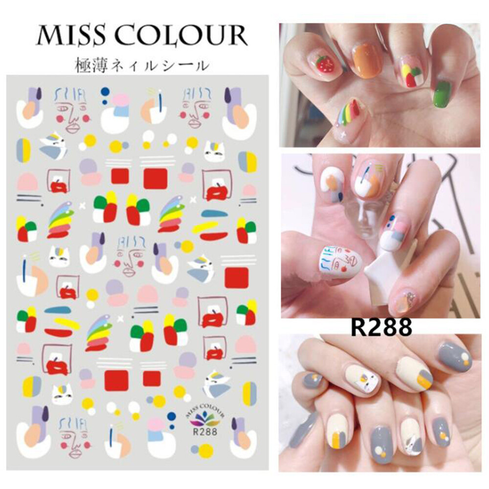 Oil Painting Color Block Nail Stickers Nail Art Decal Waterproof Tip Decoration