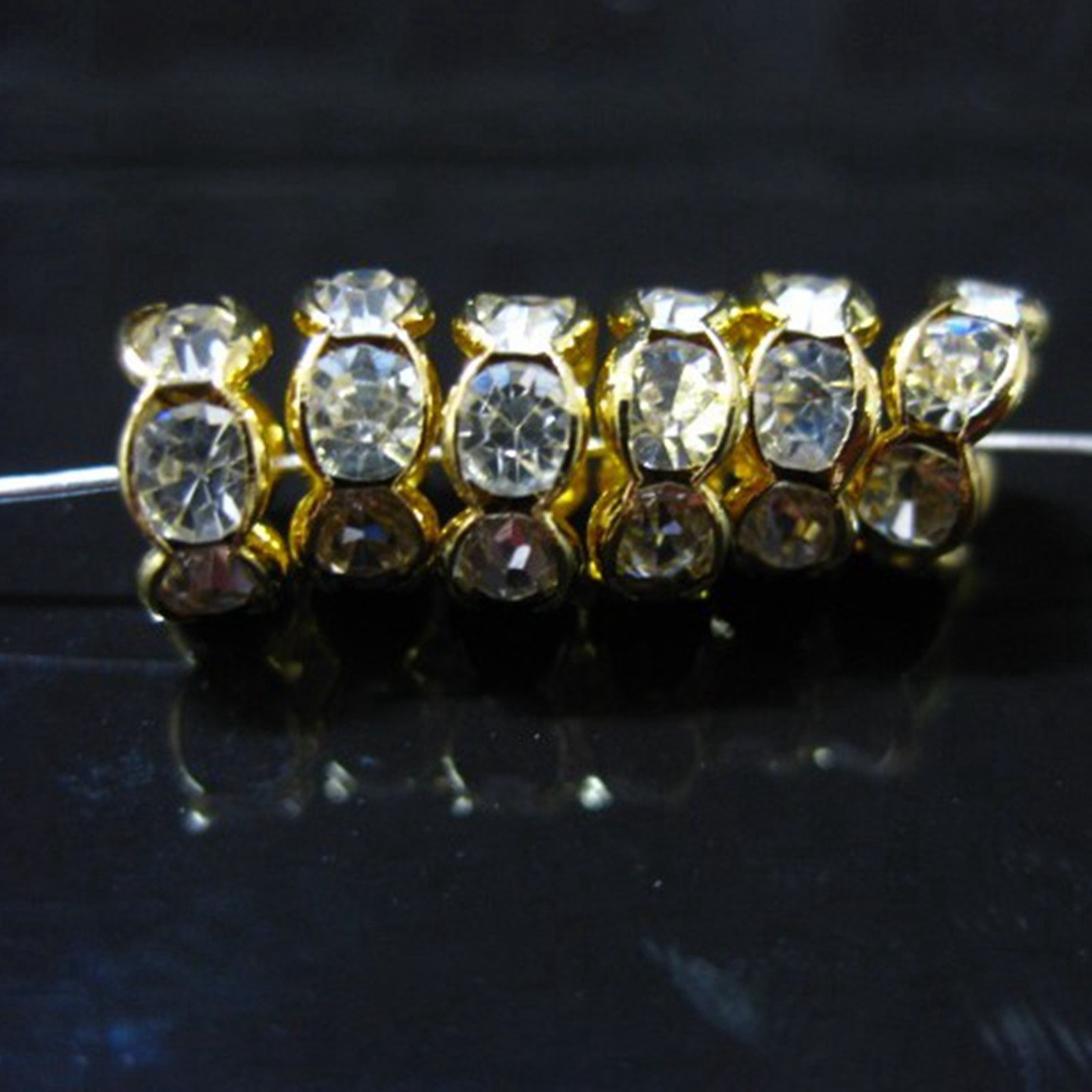 100 Gold Flower Crystal Rhinestone Rondelle Spacers Beads 6mm 8mm 10mm