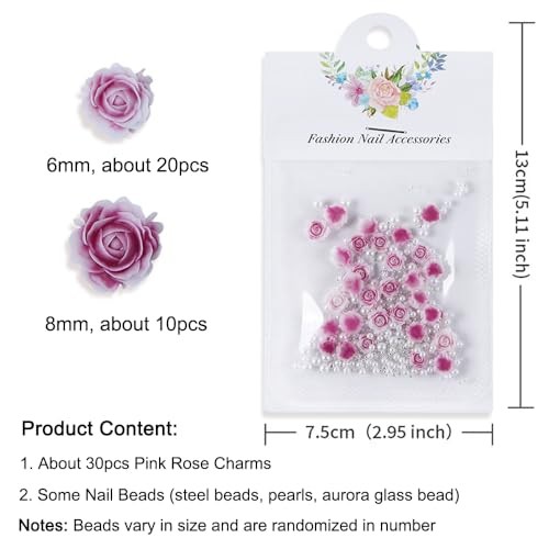 3D Rose Nail Art Charms Flower Nail Charms with Pearls Beads Flower Purple