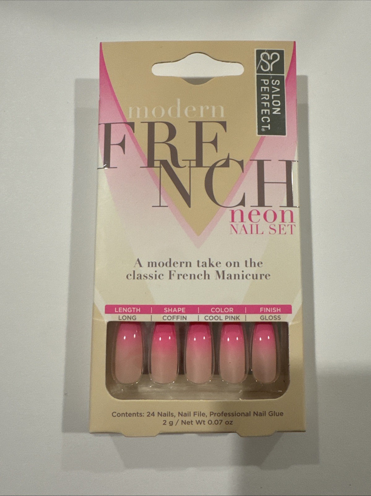 Set of 4 Modern French Coffin Shaped Glue On Nails – 24 Nails With Glue Each Set
