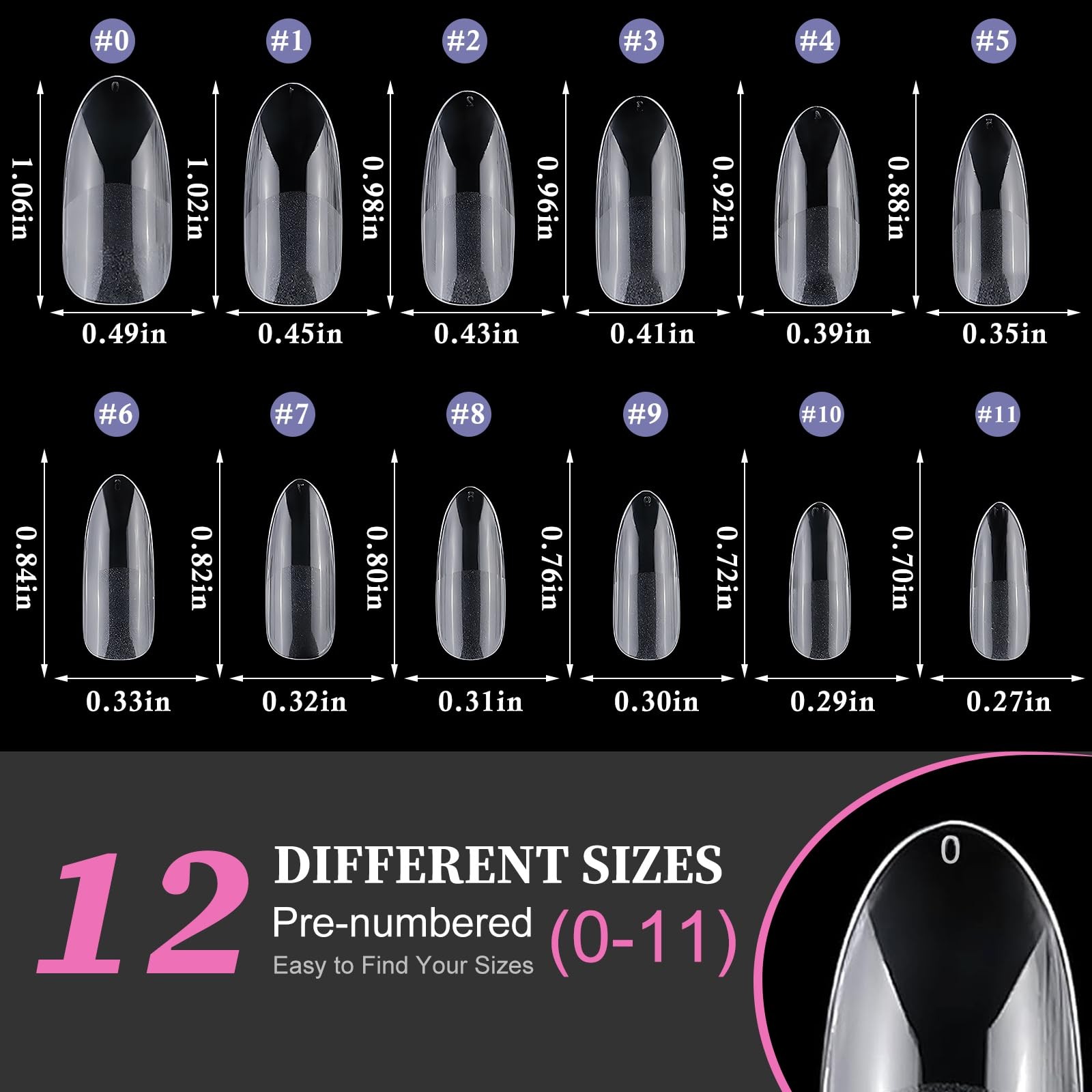 Medium Oval Gel Nail Tips, 600pcs Round Acrylic Nail Tips Full Cover Clear Pr…