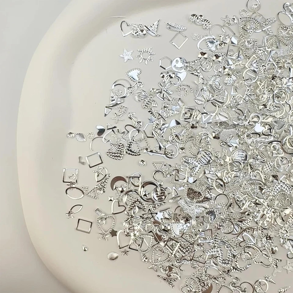 900Pcs Silver Nail Charms Alloy Star Nail Rhinestones 3D Nail Art Charms for Nai