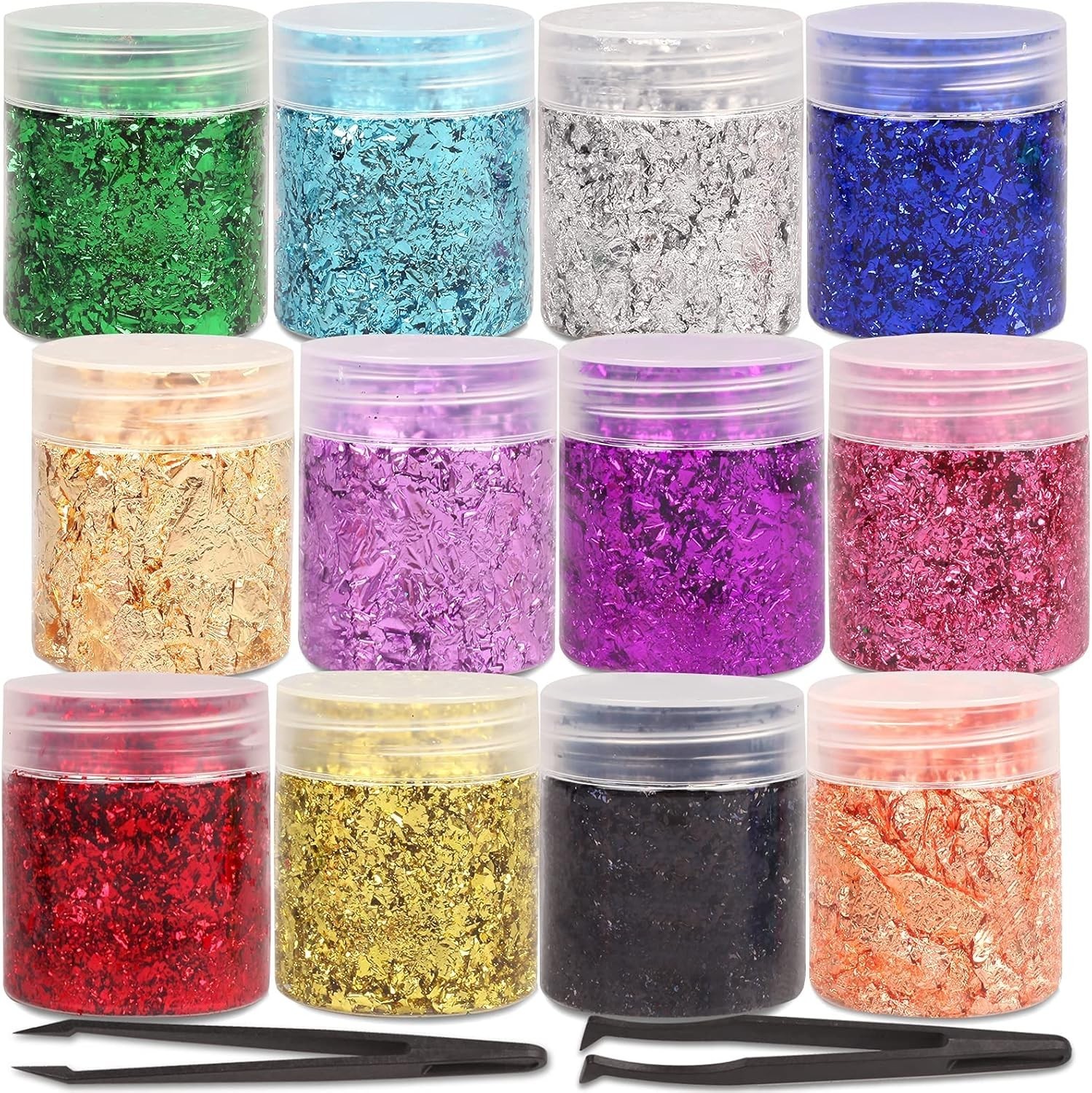High-Quality Gold Foil Flakes – 12 Color Set for Crafts and Home Crafting