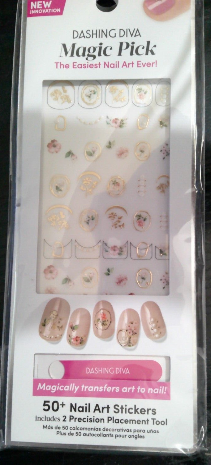 NEW Dashing Diva Magic pick 50+ nail art stickers FLORAL BLUSH gold foil pearls
