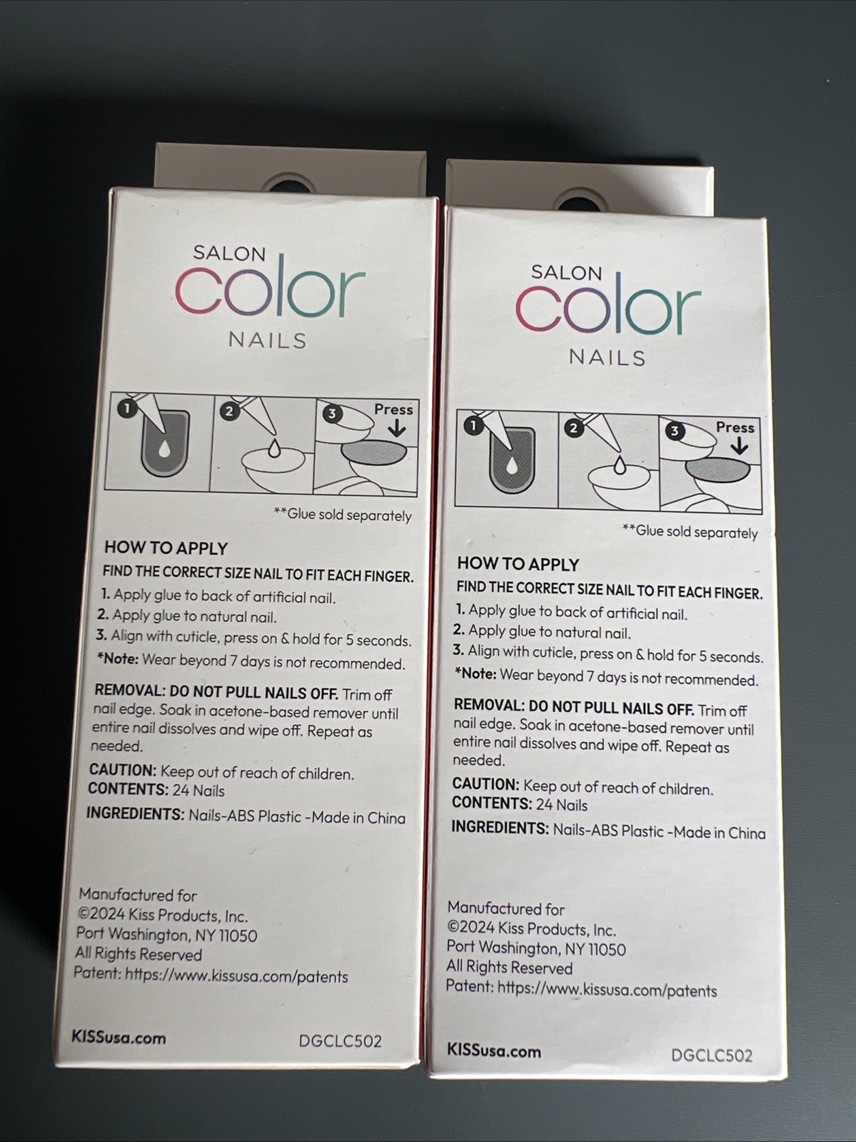 2~Kiss Salon Color LONG Length Glue On Nails~24 Nails Per Box~NEW~Black~