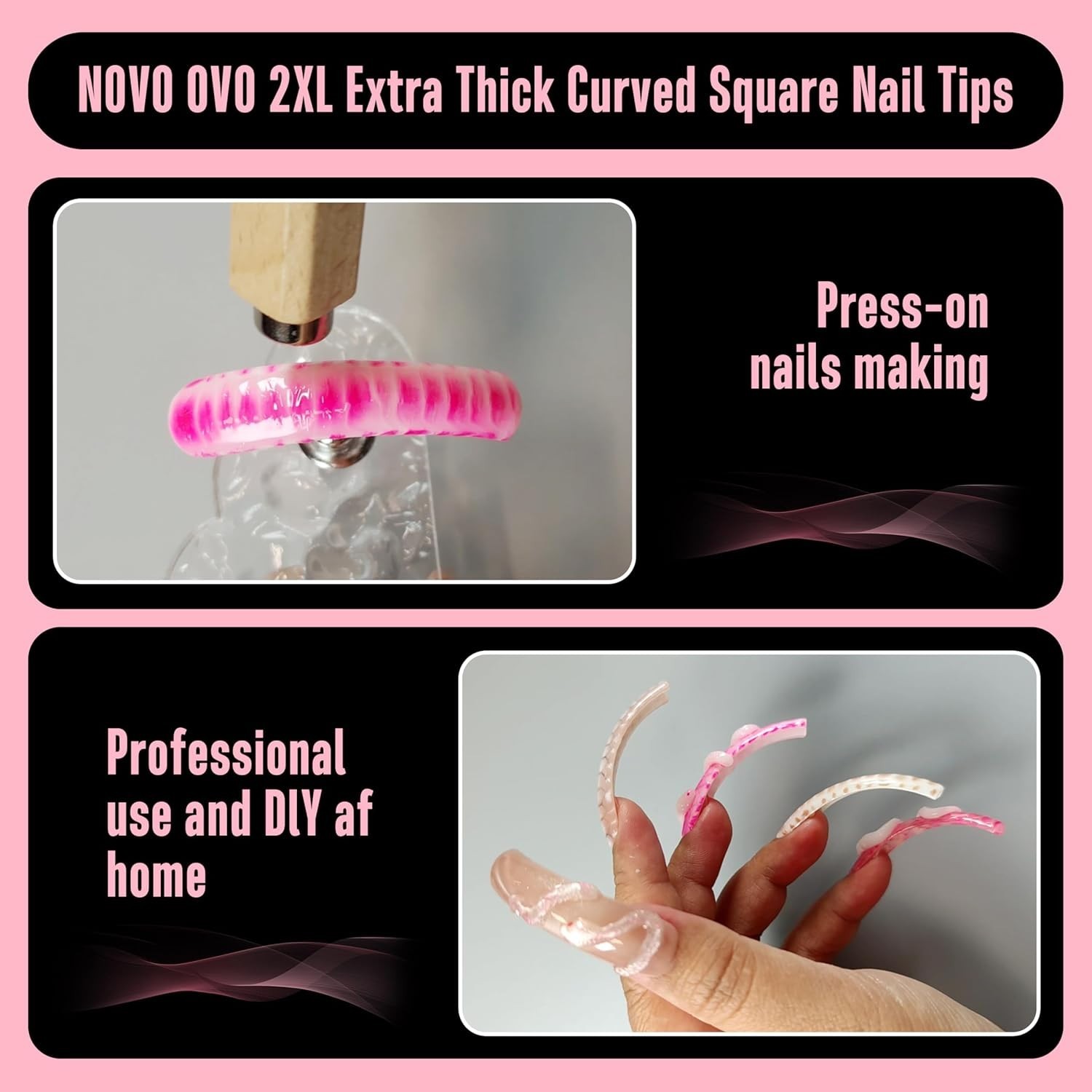 Halloween XXL Curved Nail Tips Press on Full Cover, Tapered Square Gel x Extr…