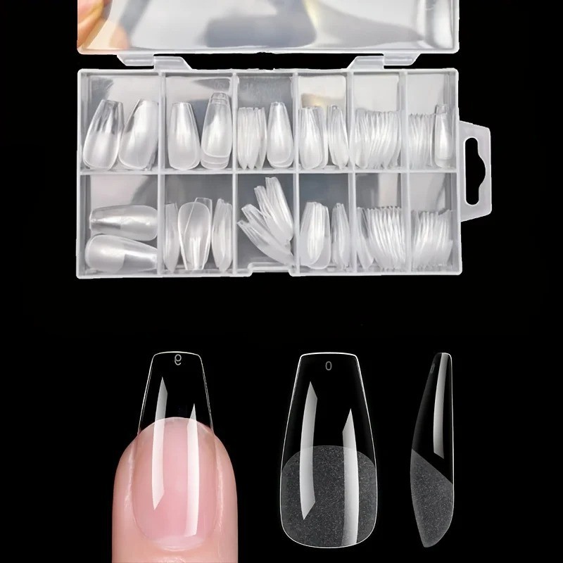 120PCS Medium Long Square Press On Nails French Tip Full Cover Acrylic False Nai