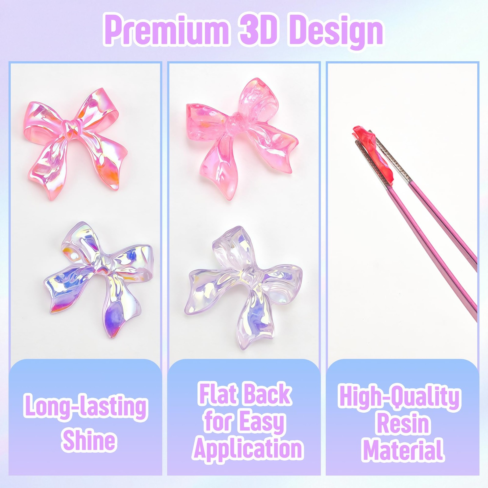 200Pcs Bow Nail Charms Resin Bowknot Nail Art Decoration Cute 3D Mix Aurora C…
