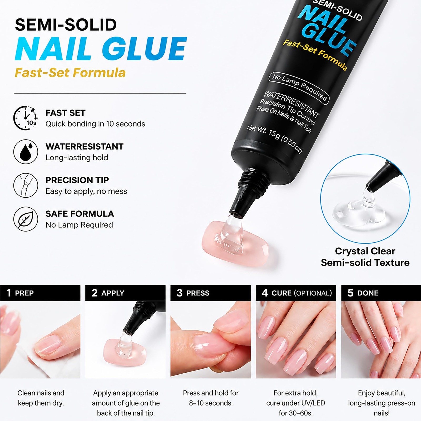 GELPARTY Semi Solid Nail Glue 15g for Press On Nails – Super Strong Nail Glue…
