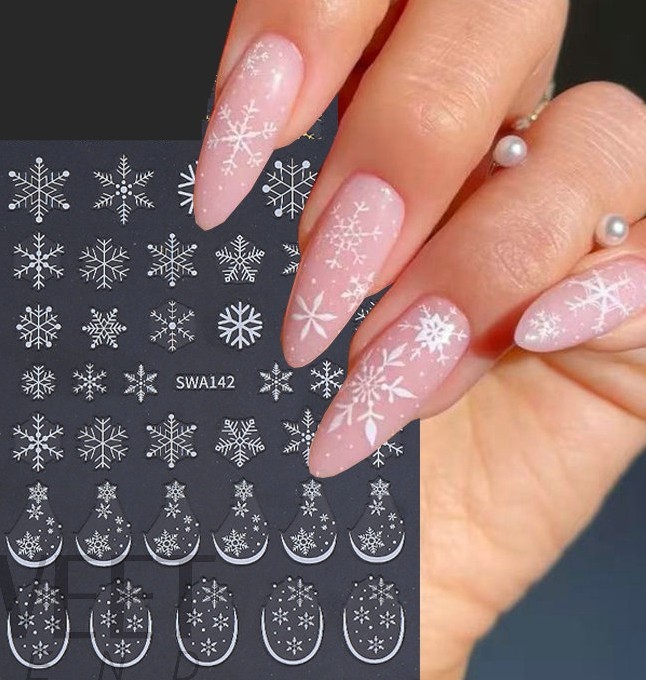 Snowflakes Swirls Nail Art Stickers Christmas Gold Dots White Snow