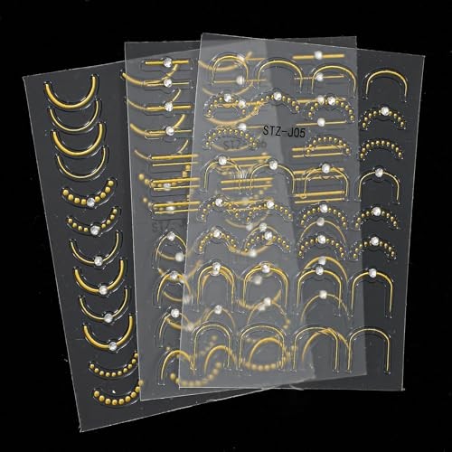3Pcs French Line Nail Art Stickers Decals/Silver French Stripes Wave Nail Gold