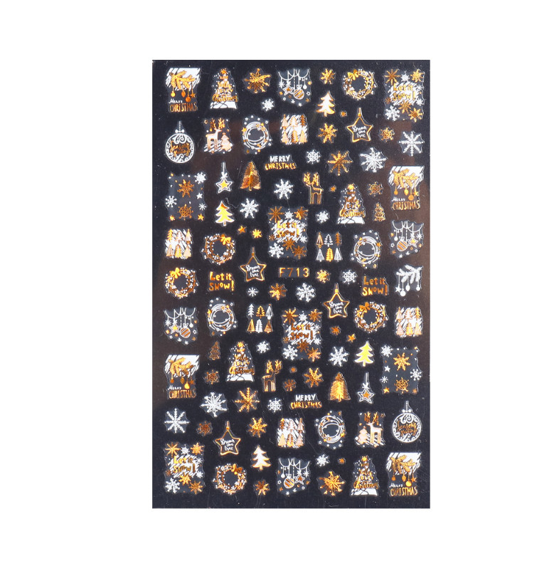 Nail Art Stickers Decals Christmas White Gold Snowflakes Tree Wreath Bauble NS38