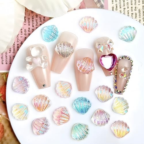 250Pcs Seashell Nails Charms 3D Resin Summer Ocean Nails Art Charms off-white