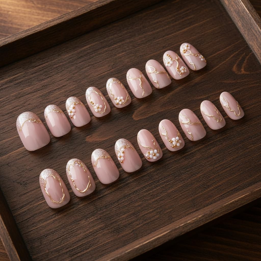 HIXENIFY French Tip Nails Pink Floral 01