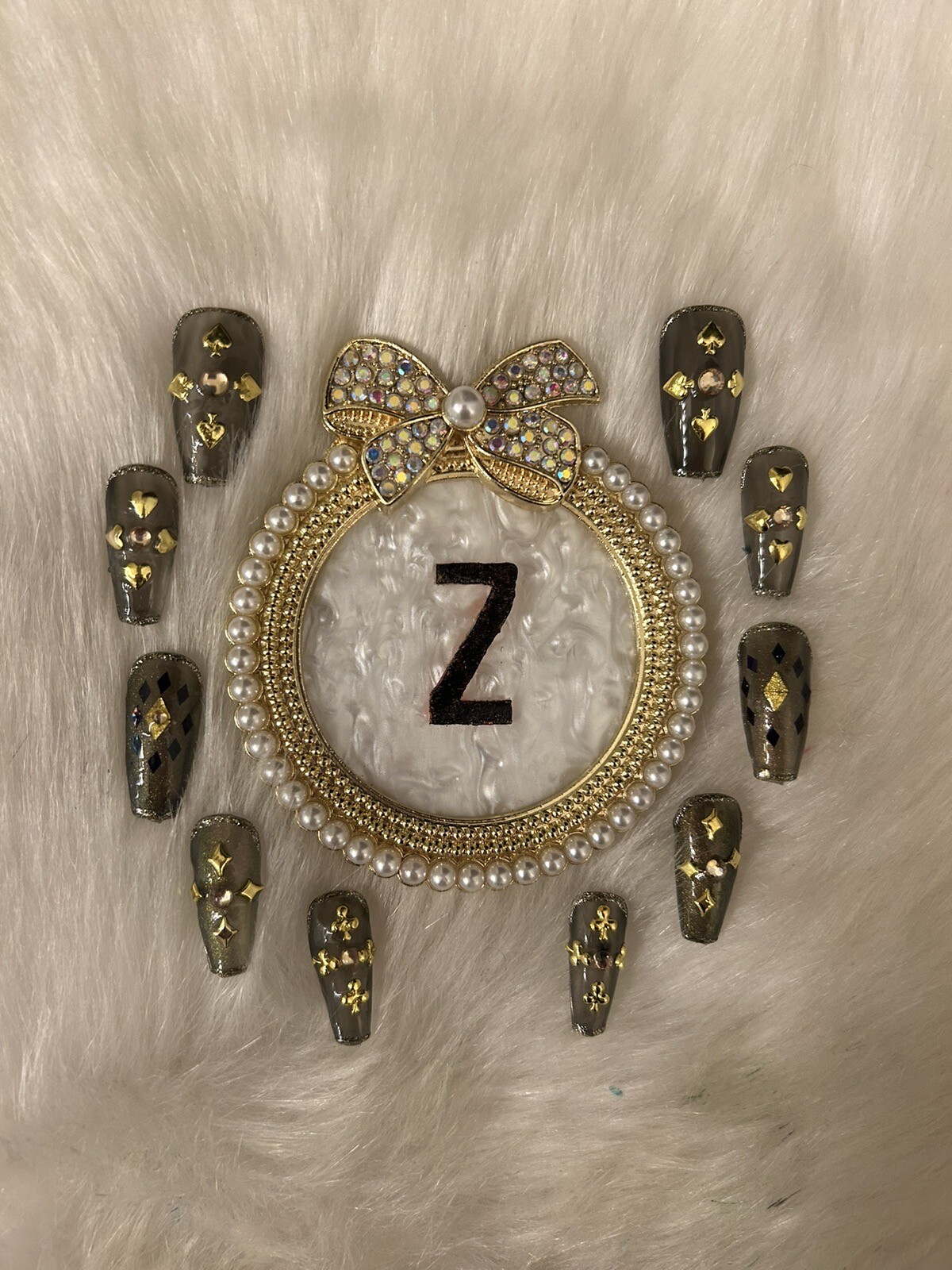 Z NAILZ! Artisan Set Of M Coffin Clear Smokey Is Black Casino Press On Nails