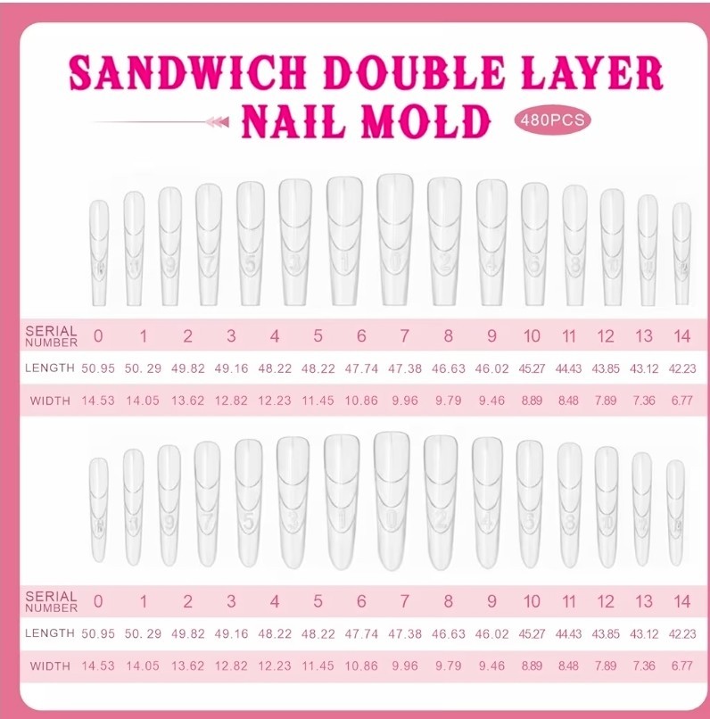 Qtaikong 480PCS Nail Forms Kit Long Almond Square Clear Quick Extension Molds