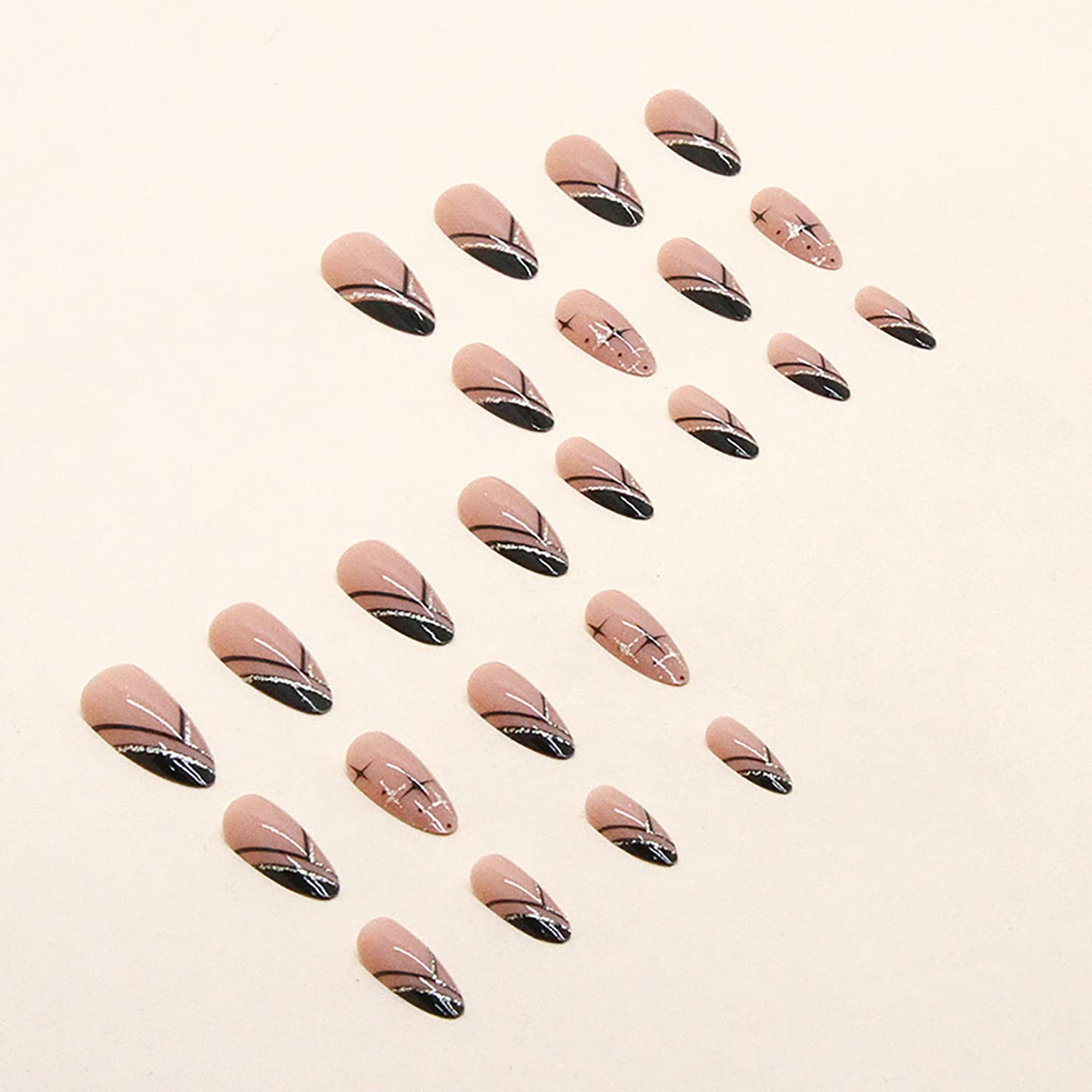 24 Pcs Natural Glossy Full Cover Reusable False Nails with Sticky Tabs, Press…