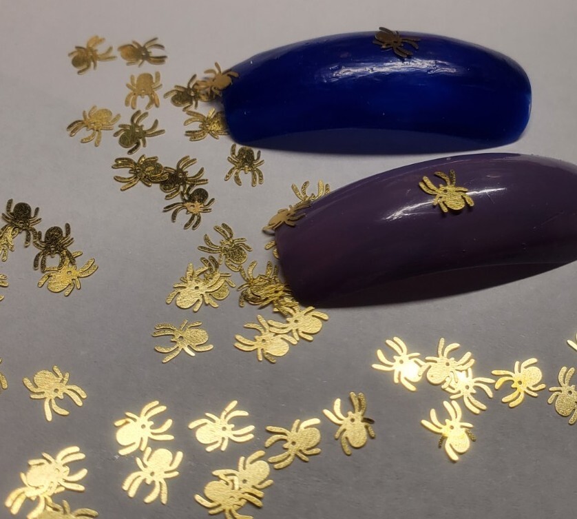 20pc Tiny gold metal spiders nail charms, small crafts, bendable, creepy nails